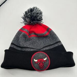 Chicago Bulls Beanie Adult Mitchell & Ness Knit Hat Beanie With Pom NBA Jordan‎